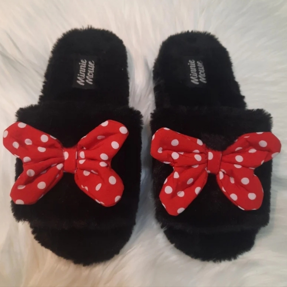 Minnie Mouse Slippers black/red  poka dot bow - Size:2/3